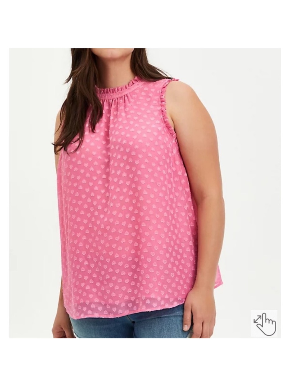 Torrid Pink Heart Love Mock Neck Pink Lined Ruffle Trim Sleeveless Top Feminine